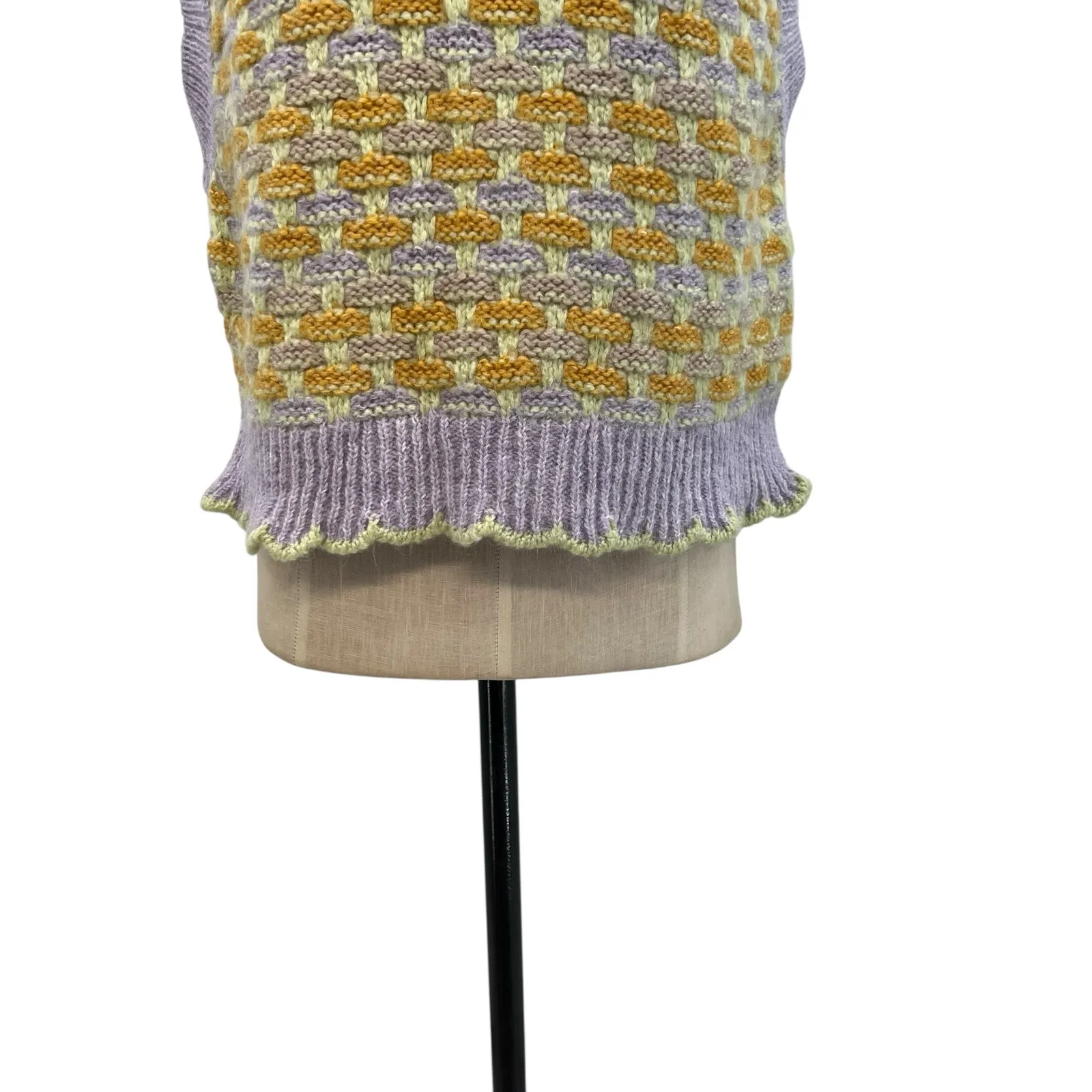 Mango Knit‎ Sweater Vest Scallop Hem Pastel Purple Yellow Size Small - Image 6