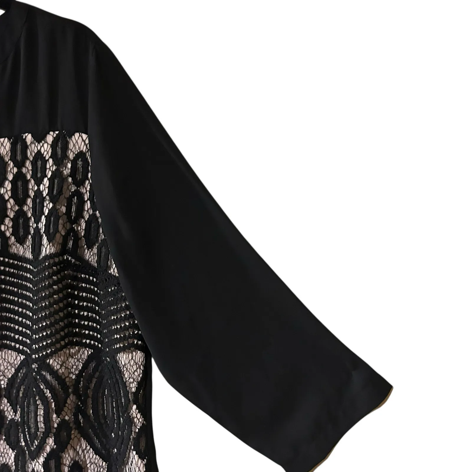 Zac & Rachel Lace Over Front Top Size XL Black Cream Boho Semi Sheer Feminine - Image 5