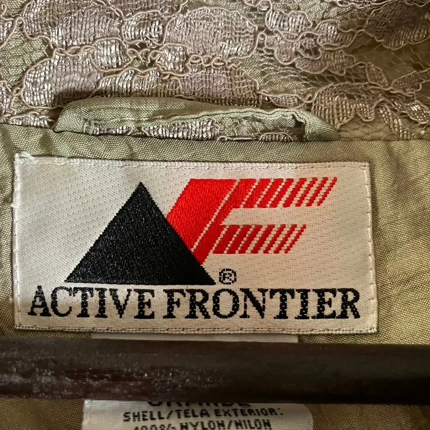 Active Frontier Petite Large Vintage Lace Trimmed Nylon‎ Track Jacket 80's Tan Size undefined - Image 4