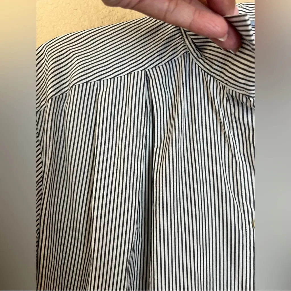 Frame Denim 100% Cotton Striped Pleated Oversized Collar Button Up Shirt SZ SP - Image 6