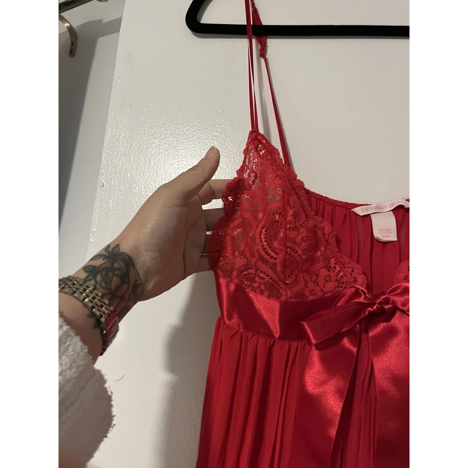 Vtg Victoria’s Secret Lingerie Red Sheer Lace Satin‎ Bow Sexy Women’s Sz M - Image 4