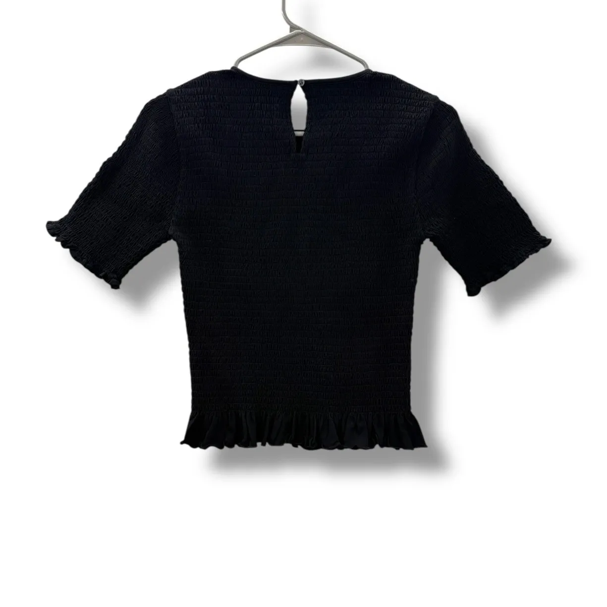 Ann Taylor NWT Smocked Ruffle Hem Top Women's XXSP Black Short Sleeve Workwear - Image 2