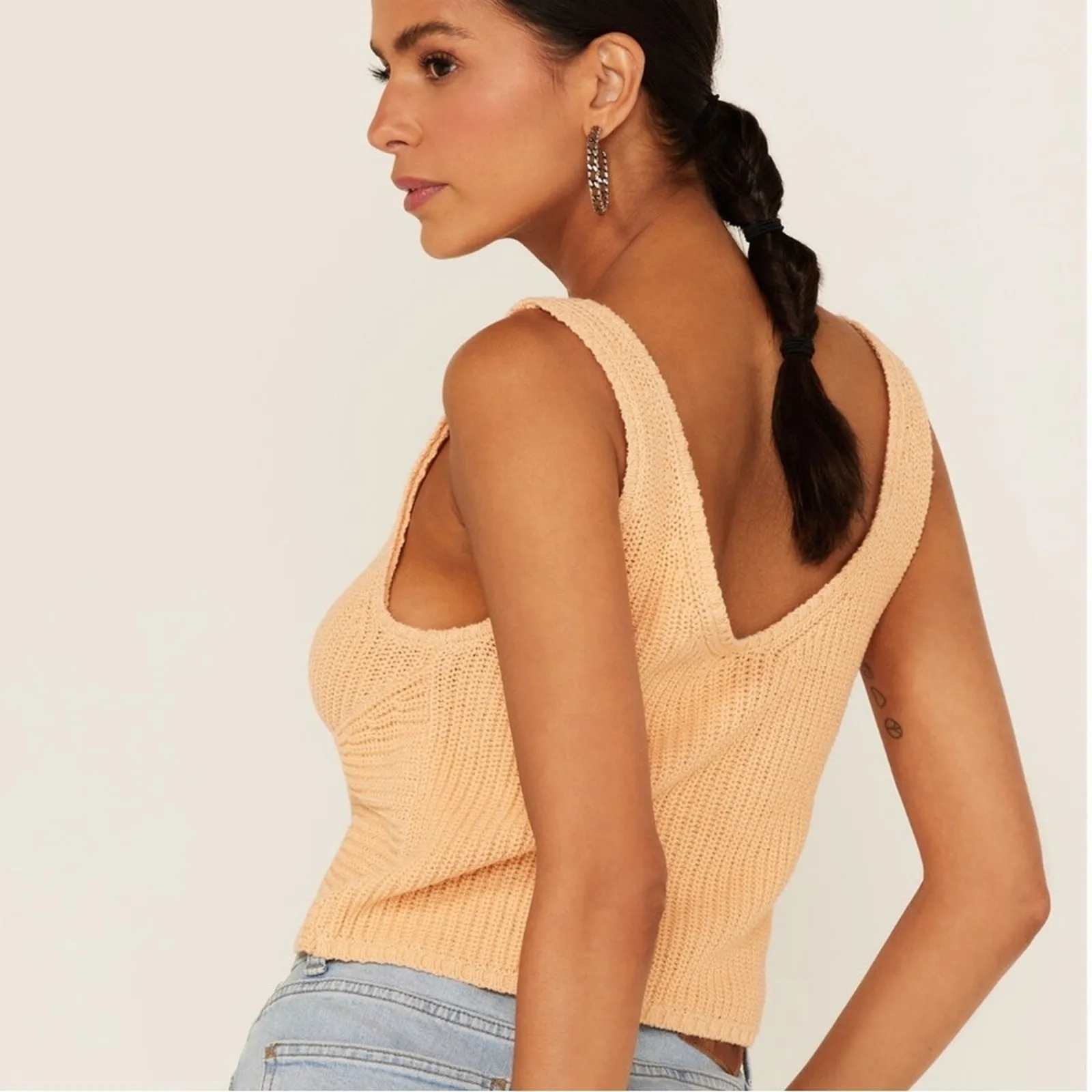 NWT Shyanne Knit Twist Front Tank Top Peach Ribbed Boho Western Country Size XL - Image 3