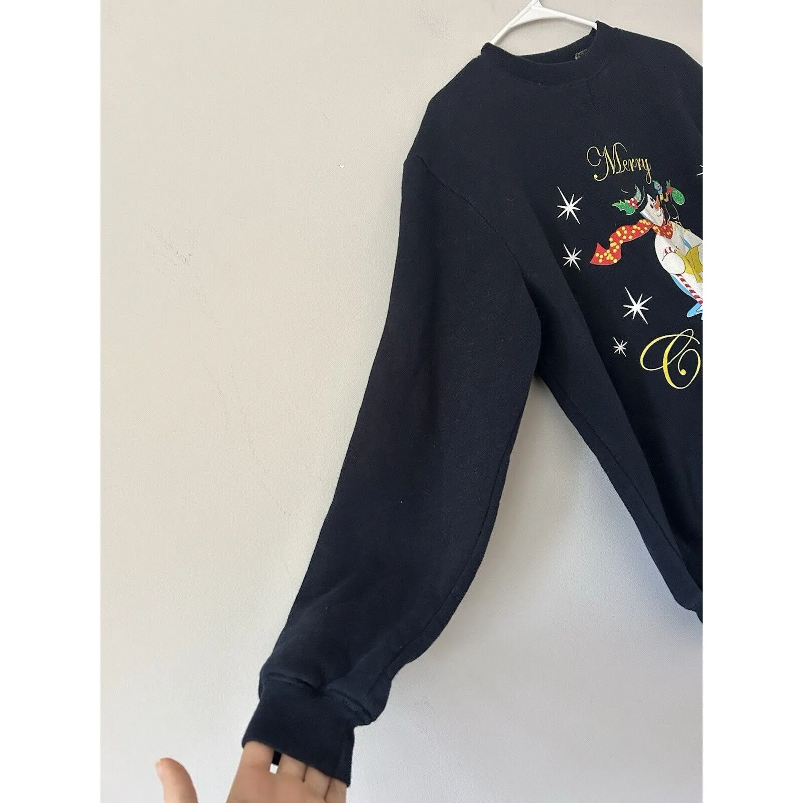Vintage Retro Merry Christmas Snowman Holiday Crewneck Sweatshirt Size Large Blue - Image 9