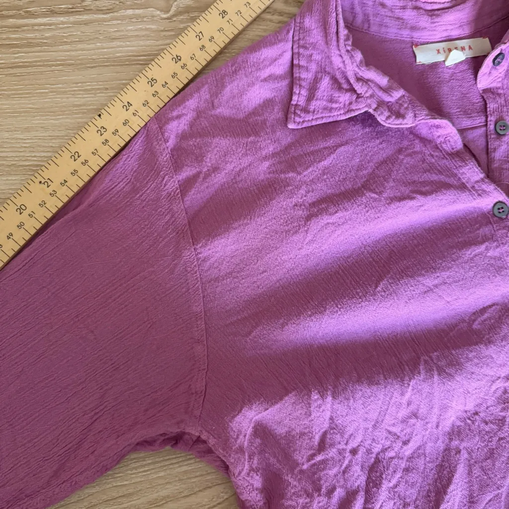 Xirena Large Button Up Shirt Long Sleeve Orchid Relaxed Coastal Resort Beach Pink - Image 5