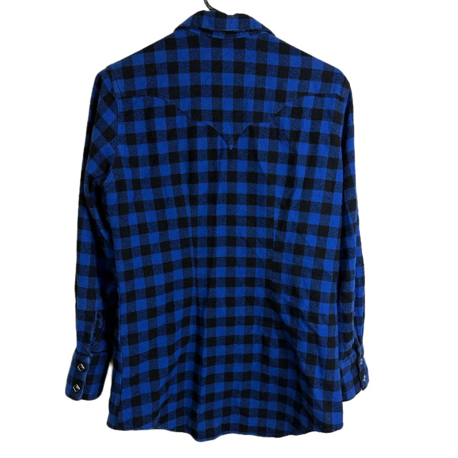 Vtg Rockmount Ranch Wear Western Shirt Womens Large Blue Black Check Diamond - Image 7