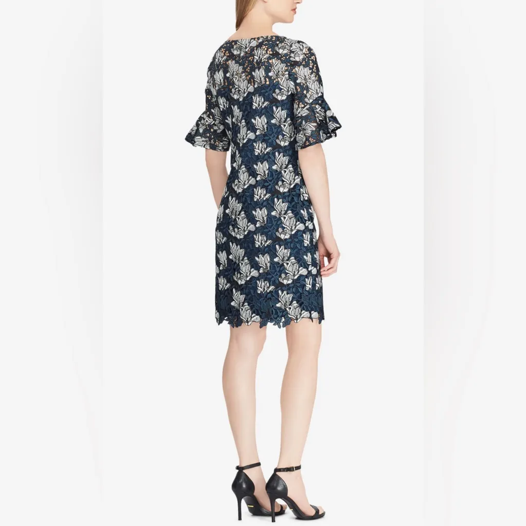 Ralph Lauren Navy and White Floral Lace Dress - Image 2