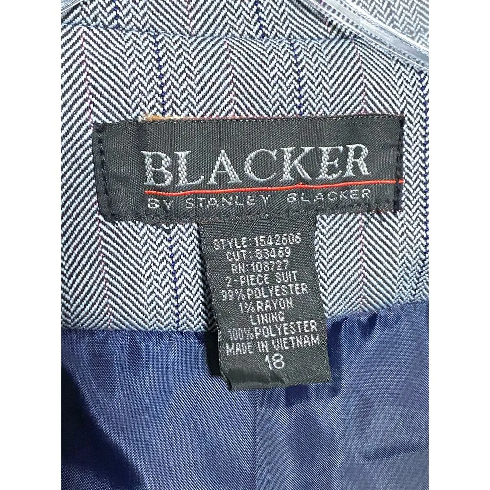Stanley Blacker Blazer One Button Jacket Blue Herringbone Stripe Lined Womens 18 - Image 7