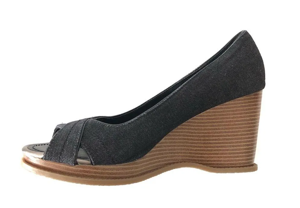 American Eagle Wedges Denim Blue Brown Heels 10 - Image 6