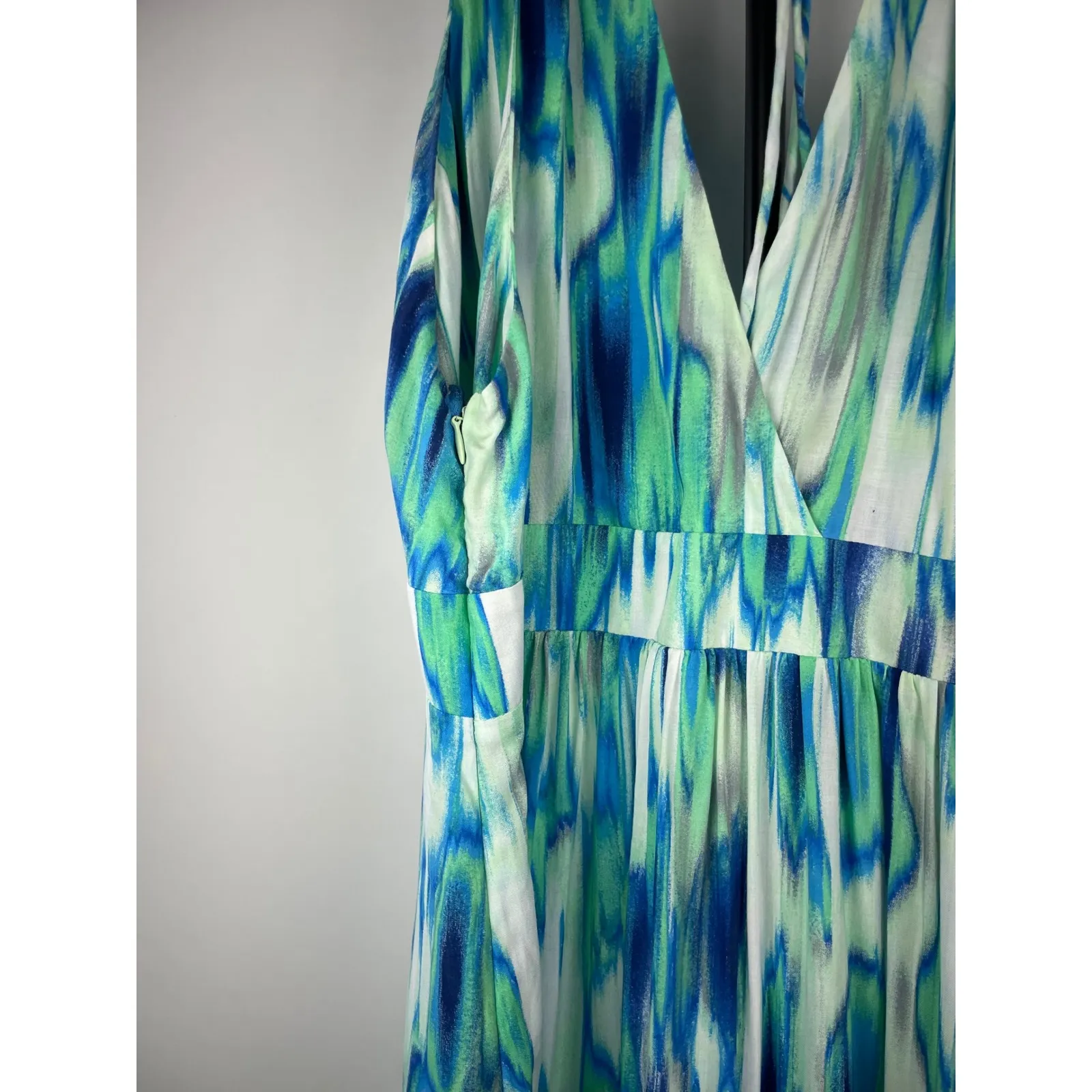 Athleta Georgia Teal Blue Green Ikat Halter Neck Midi Dress Women's Size S - Image 7
