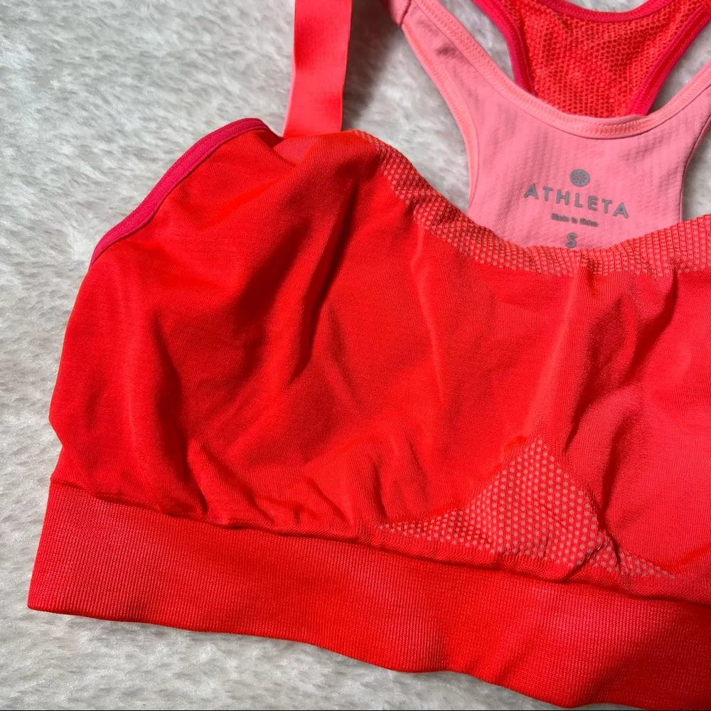 Athleta Red-Orange and Pink Layered Racerback Sports Bra - Image 4