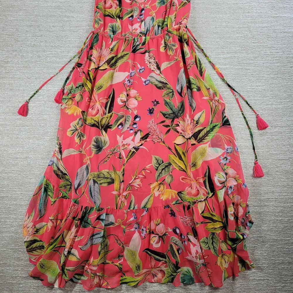 Chicos Maxi Dress Womens 0 Pink Tropical Floral Tassels Lined Swing Flowy - Image 10
