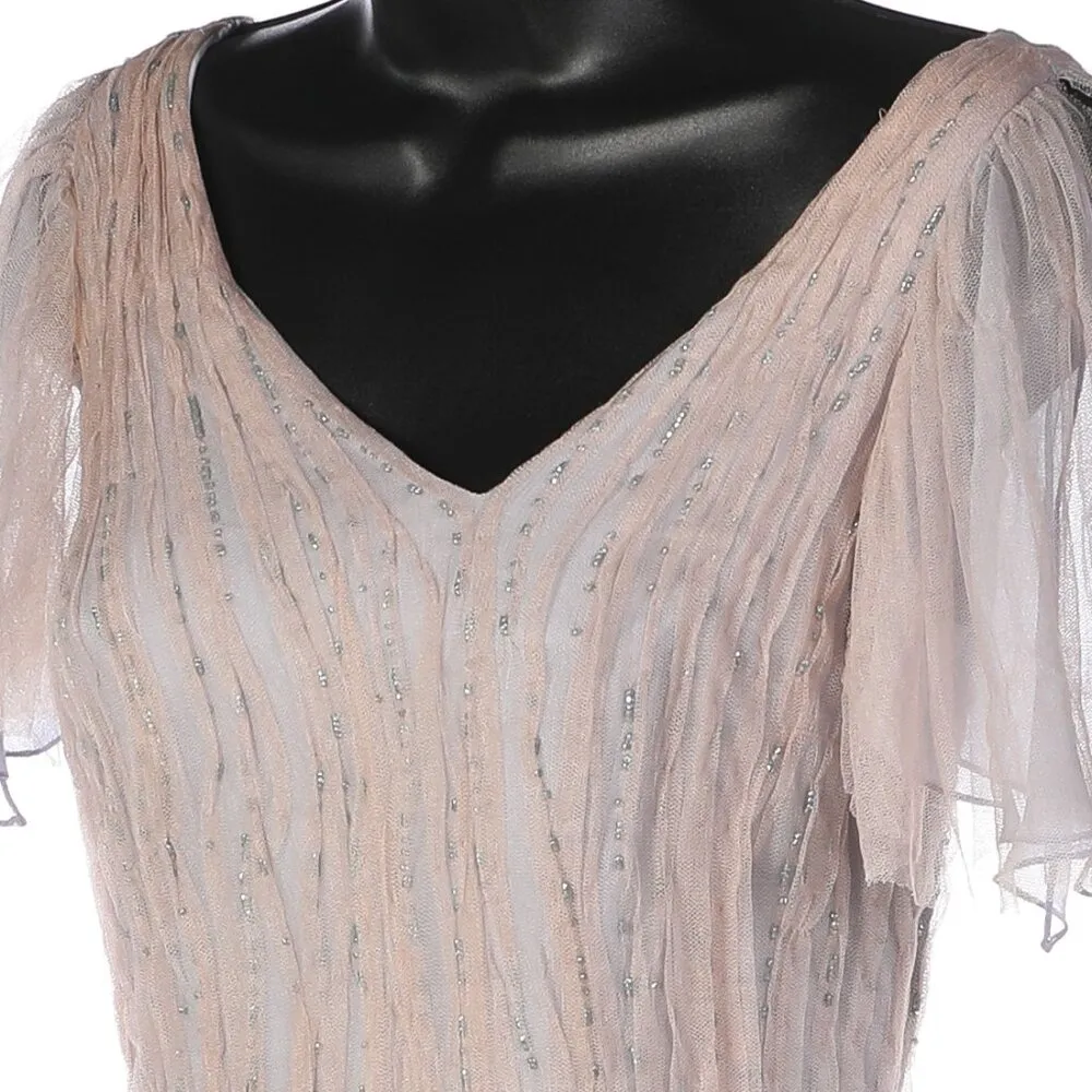 Richard Tyler Couture Purple w/ Mesh Overlay Beaded Gown Size M - Image 2