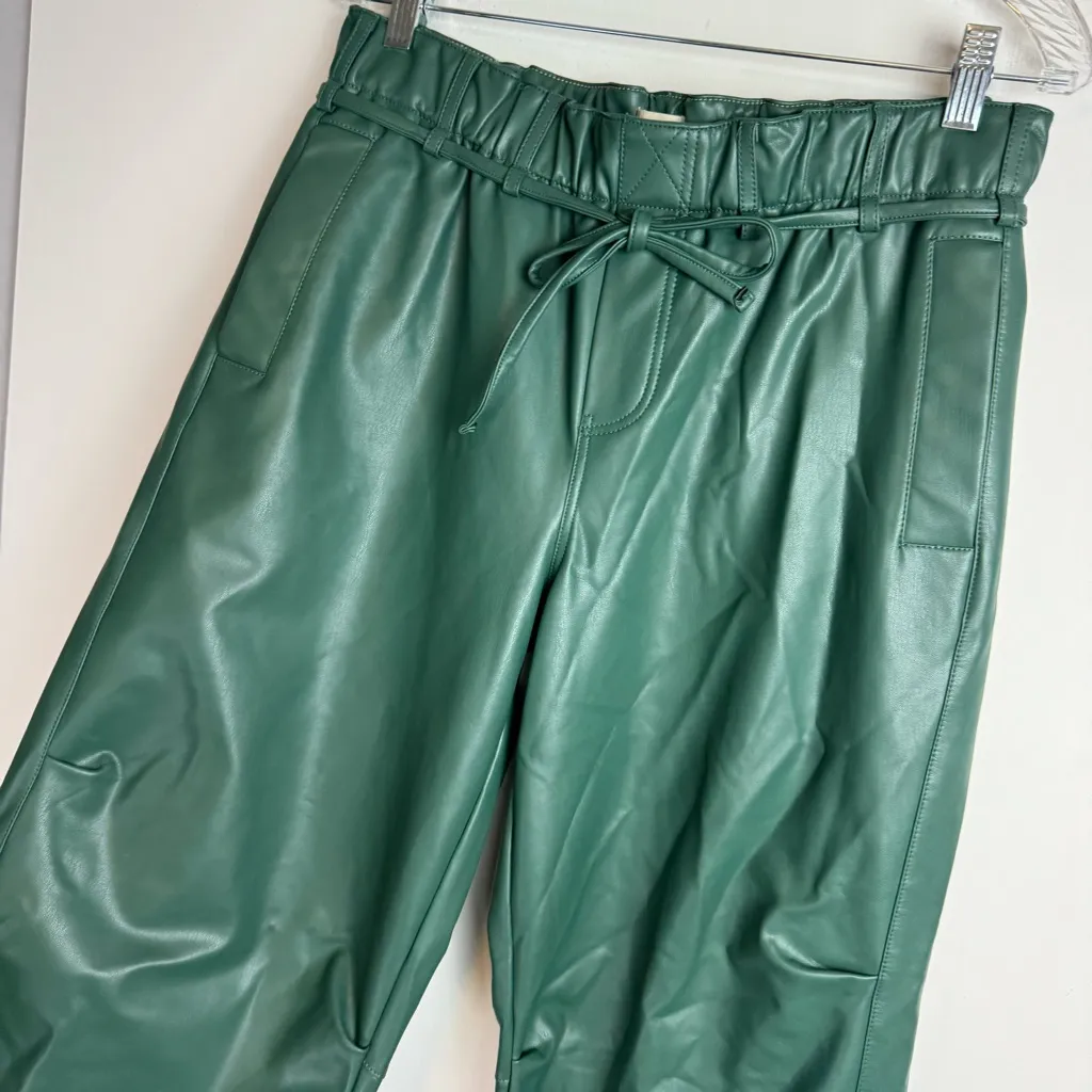 Pilcro Anthropology Faux Leather Parachute Barrel Pants Sz Small Green - Image 11