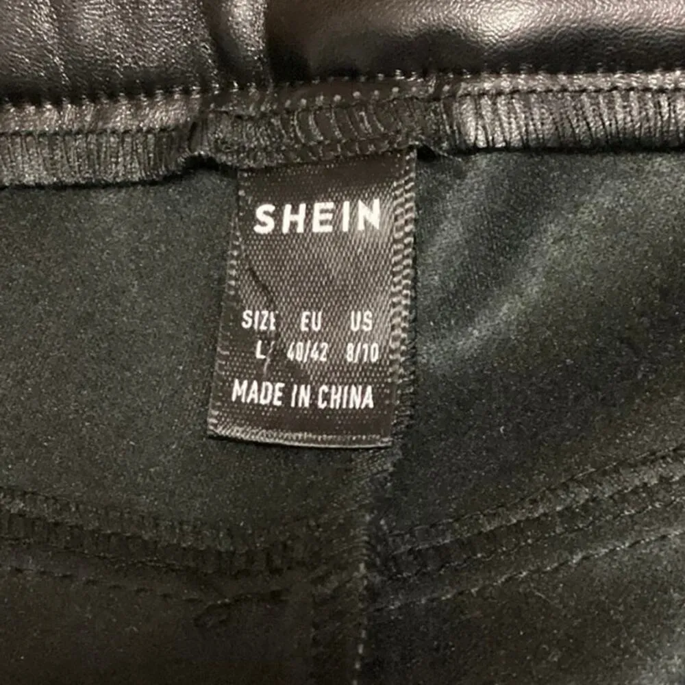 Shein Black Faux Leather Straight Leg High Rise Pockets Ankle Pants Size 8/10 - Image 4