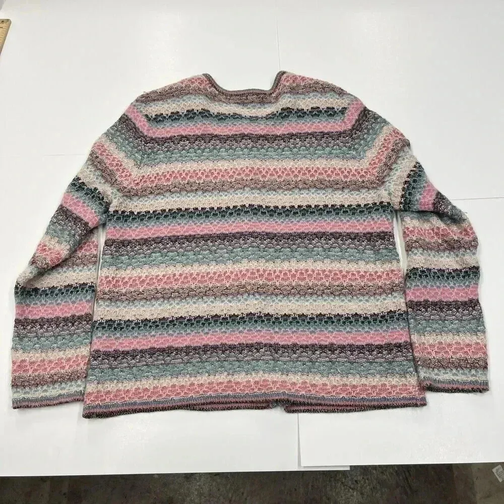 vtg KORET Boho Wool Mohair Cardigan Sweater Sz L Button Up Multicolor Pink Size L - Image 9