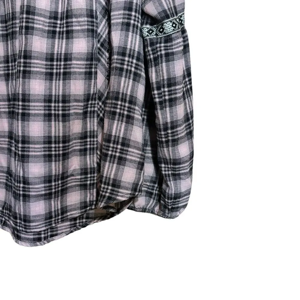 Knox Rose Top Womens Medium Multicolor Plaid Split Neck Popover Blouse - Image 5