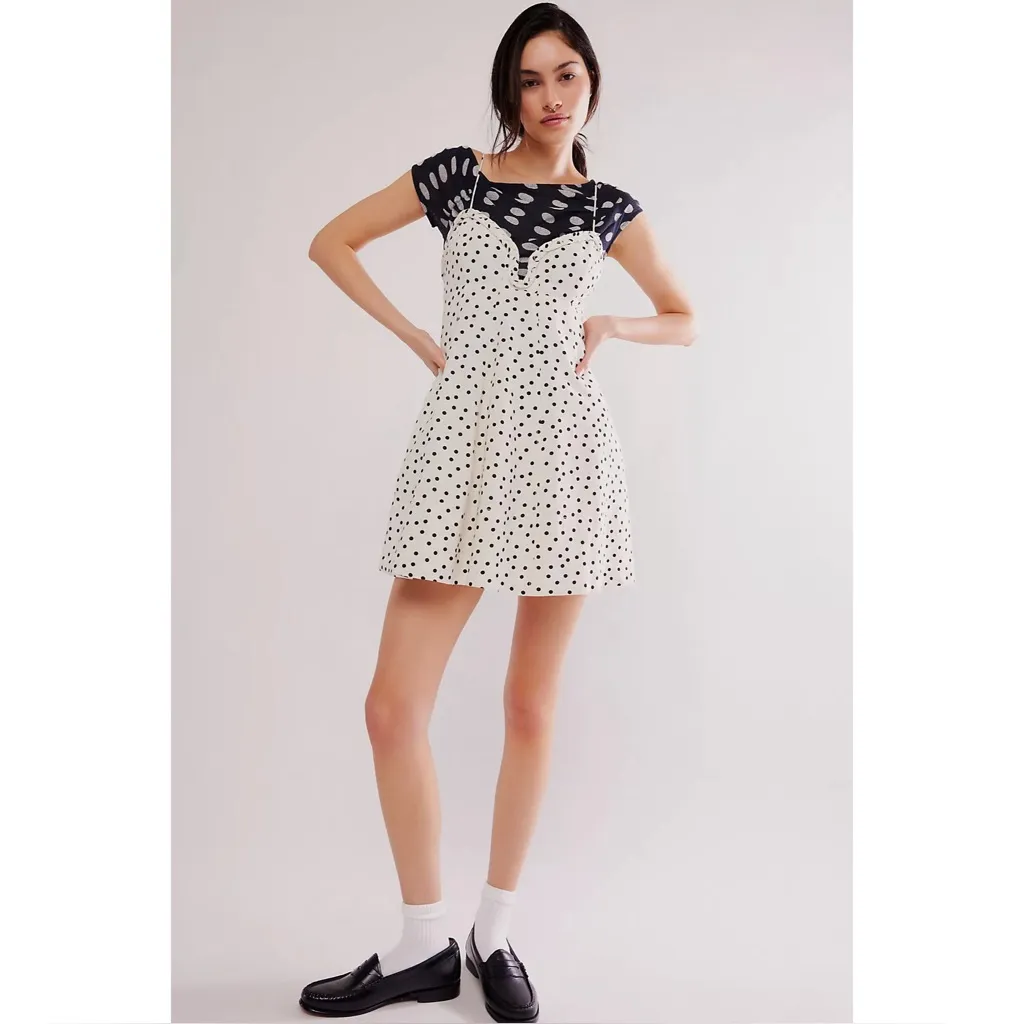 Free People Altura Printed Mini Dress Black/White Polka Dots Size X-Large - Image 2