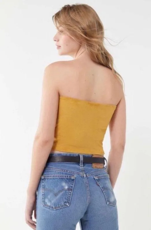 Mustard Suede Cropped Tube Top - Image 2