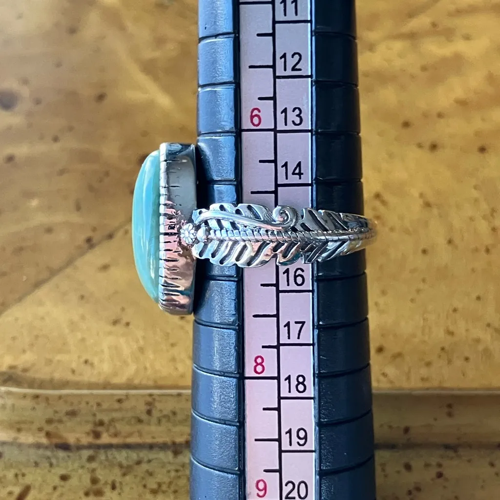 Natural Nevada Turquoise Sterling Silver Feather Ring Size 7 Green - Image 8