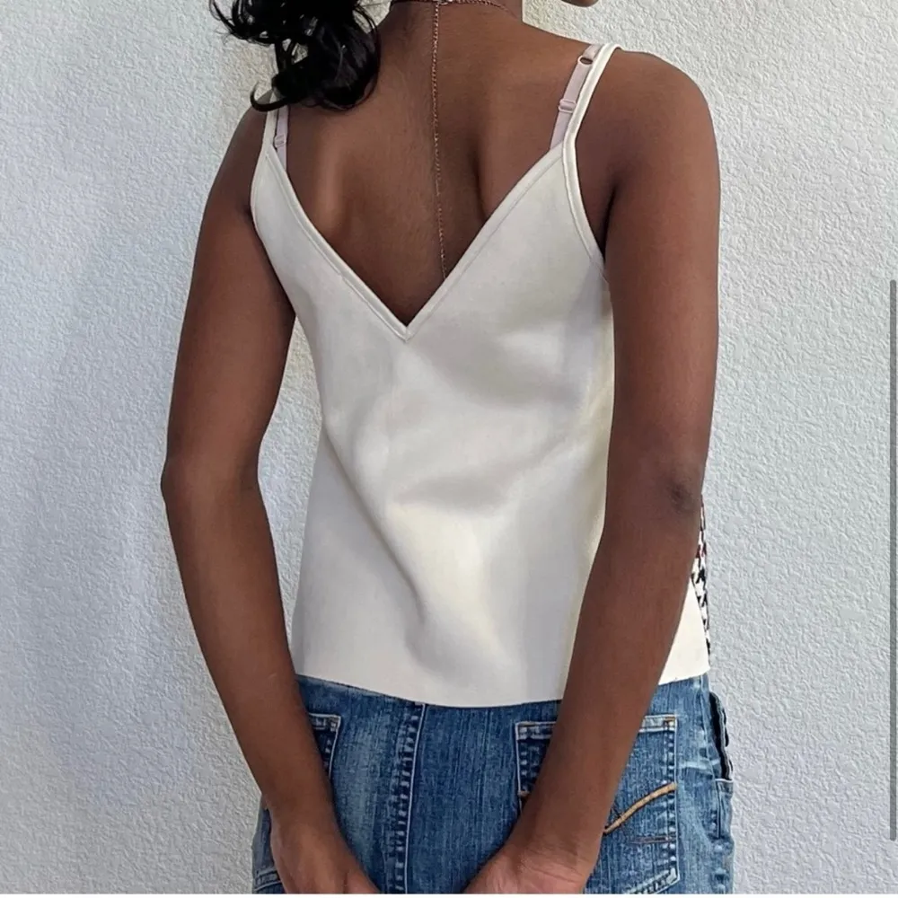 Zara Cream and Red Houndstooth Tweed Top - Image 3