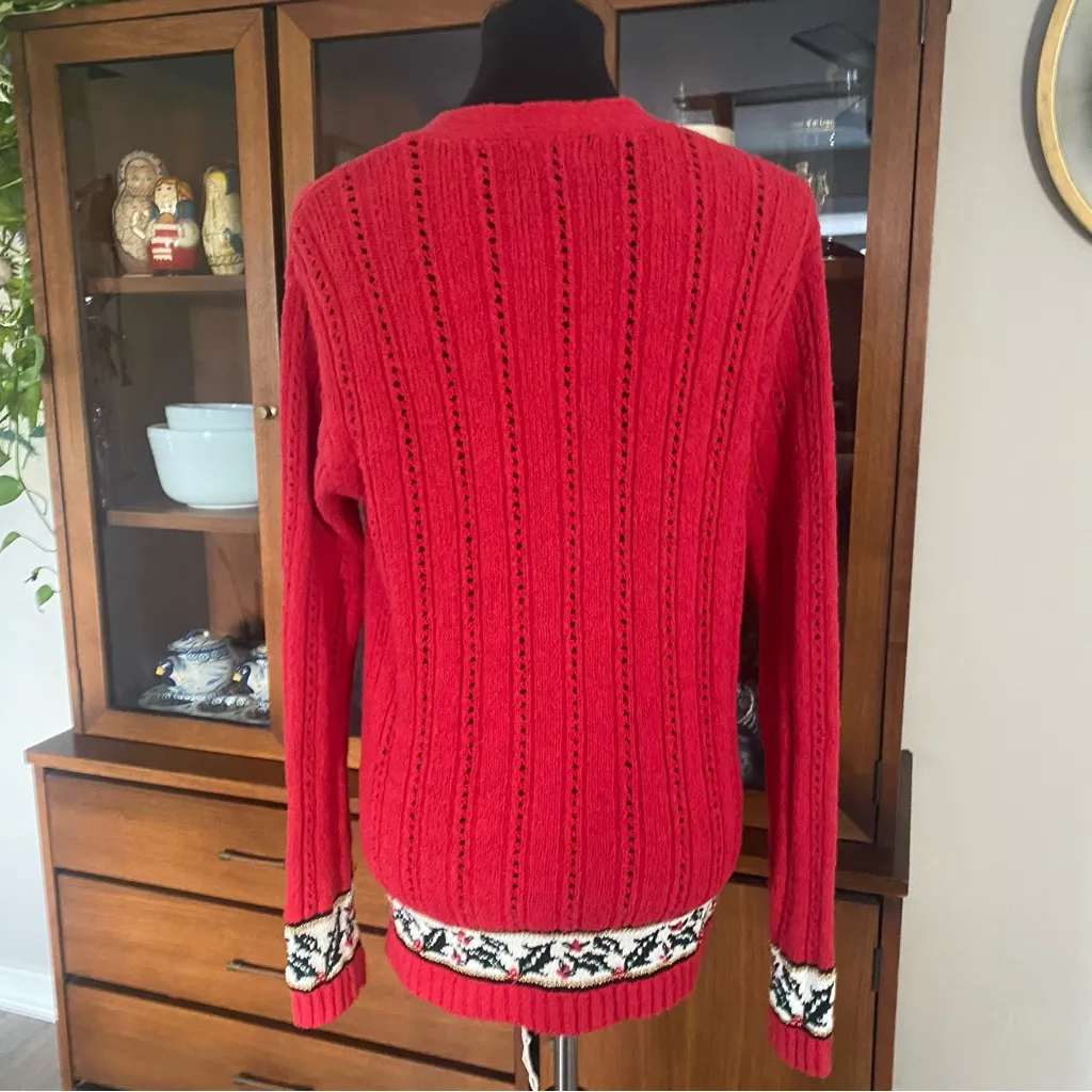 Vintage 90’s Eagle’s Eye Christmas Holly Berry Cardigan Sweater Red Size L - Image 4