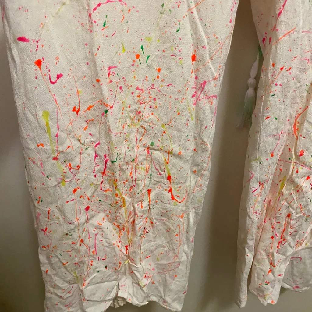 Lulus Womens Paint Splatter Halter Jumpsuit XS White Pastel Pink Green Orange - Image 4