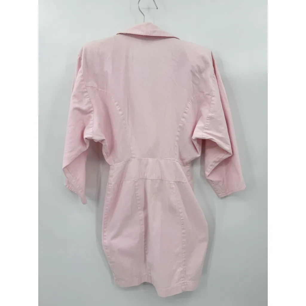 Vintage 80s Pink Bodycon Mini Dress Shoulder Pads Asymmetric Zipper Made in USA Size undefined - Image 3