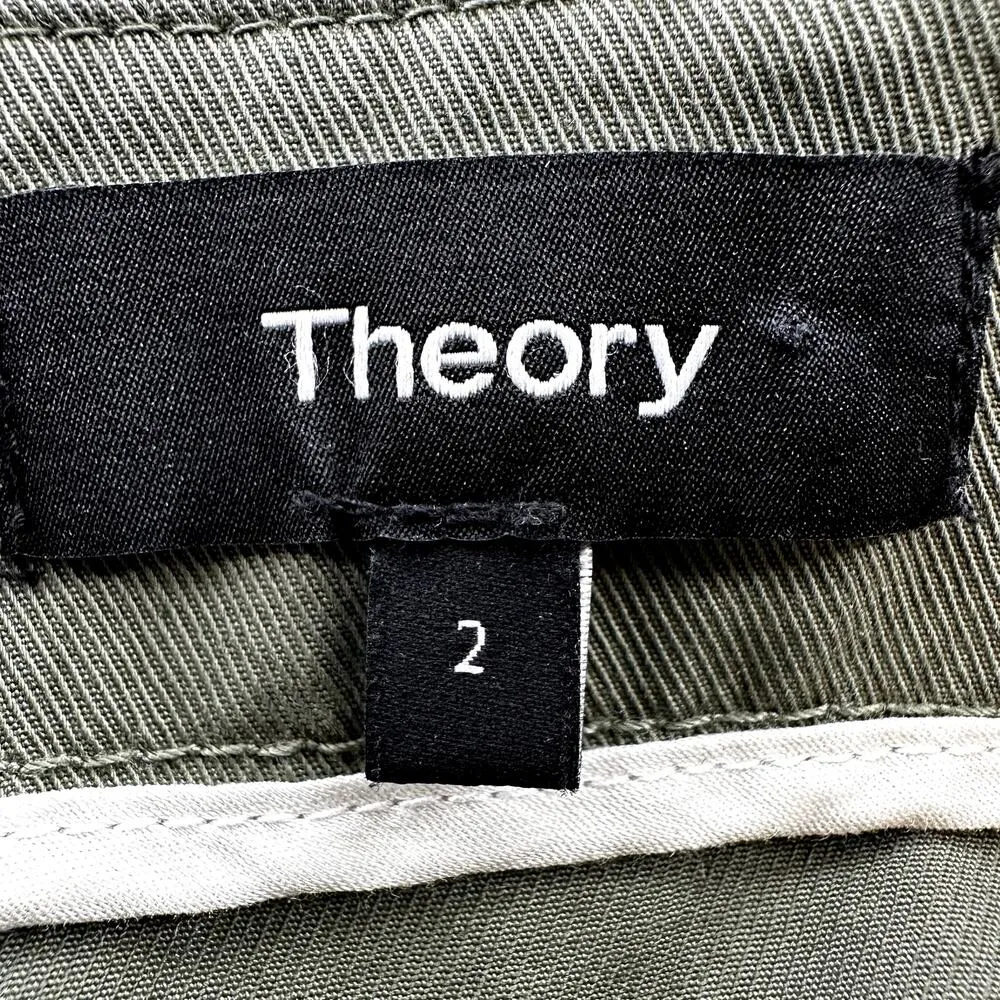 Theory Reconstructed Midi Skirt Ruffle Trim High Waisted Cotton Career Green 2 - Image 3