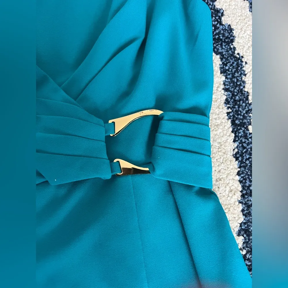 Pre-Loved Calvin Klein Dress Teal with Gold Buckle. Size 2 - Image 7