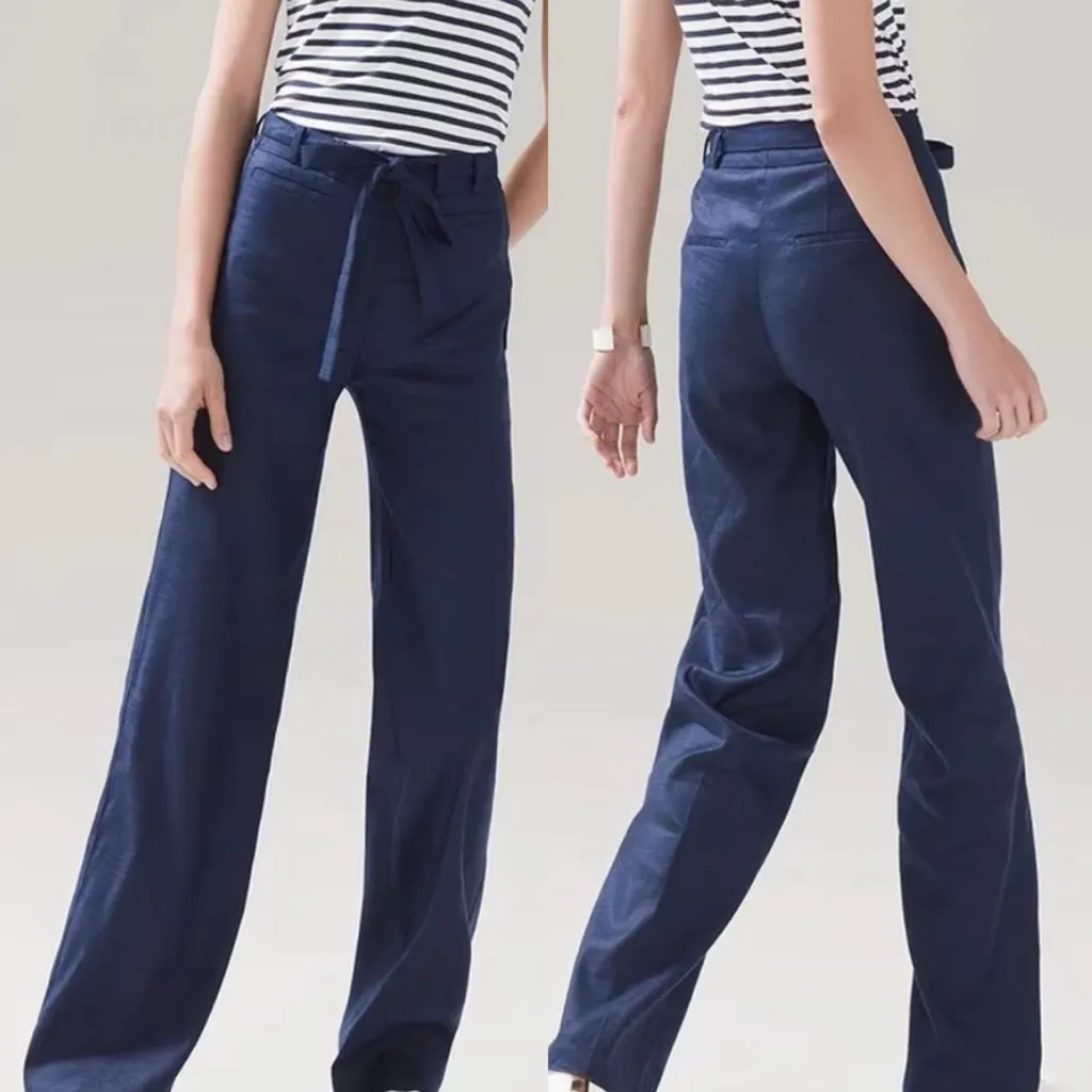 White House Black Market Linen Wide Leg Officer Blue Sz 10 NWT Coastal - Image 2