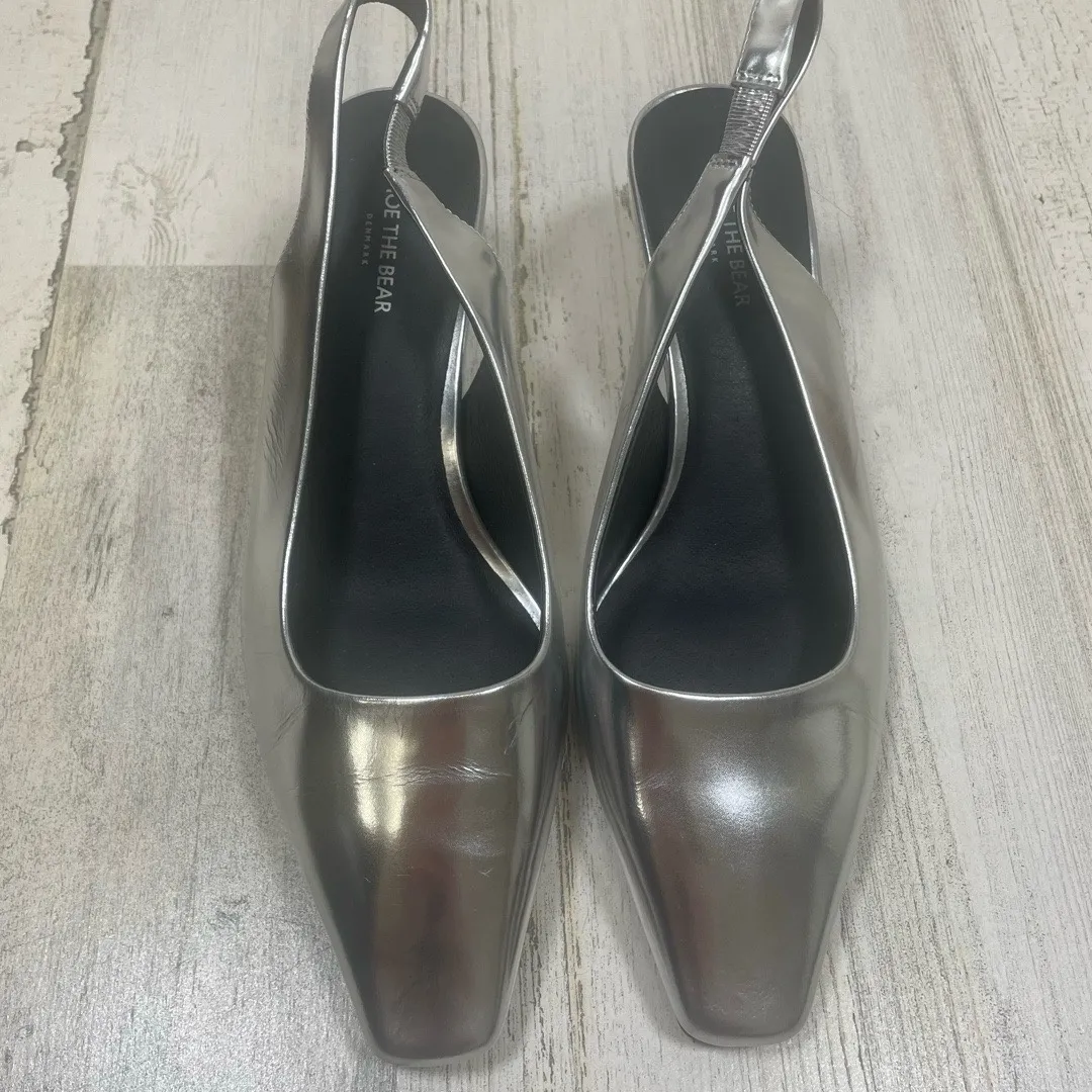 Shoe The Bear Maxine Silver Slingback Kitten Heel Size 36 Metallic Square Toe - Image 2
