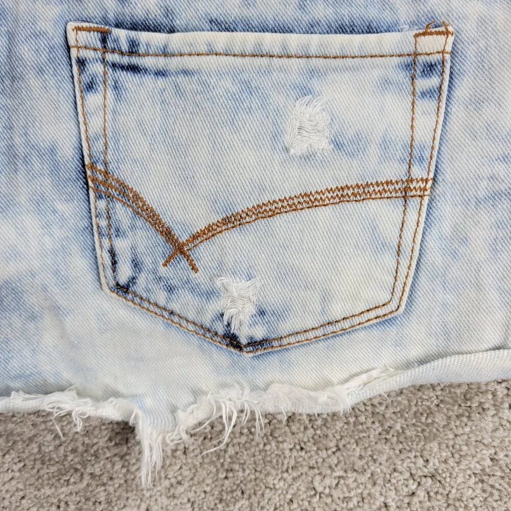 Bullhead Womens High Rise Shorts 5 Blue Light Wash Denim Distressed Hot Pants Size 25 - Image 6