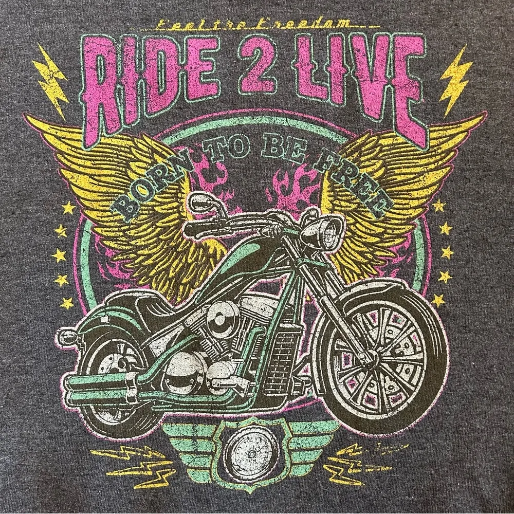 Ride 2 Live Motorcycle Sweatshirt Born To Be Free Biker Crewneck Pullover S / M Gray Size M - Image 2