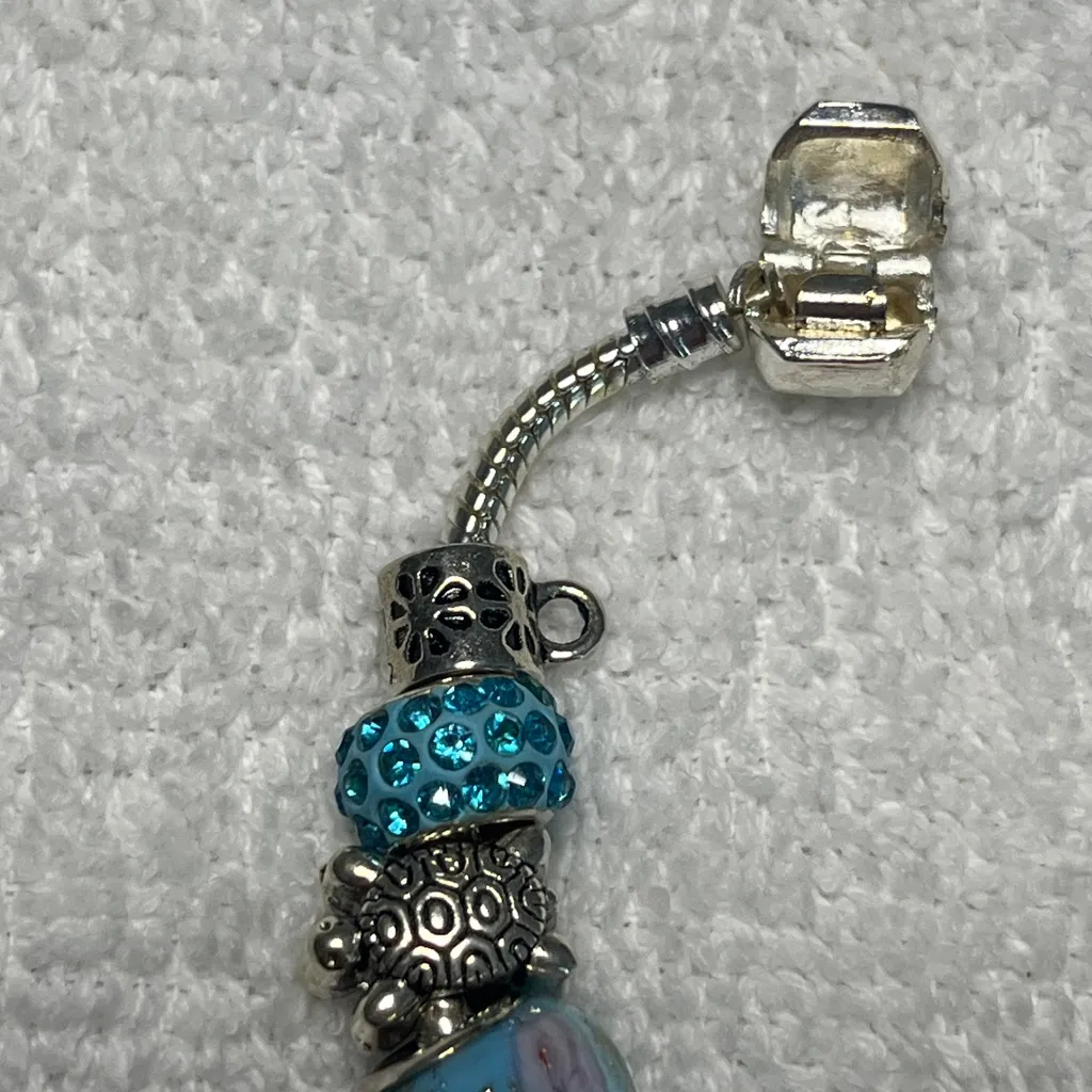 Beach Theme Starfish Dolphin Sea Turtle Charm Bracelet Blue - Image 3