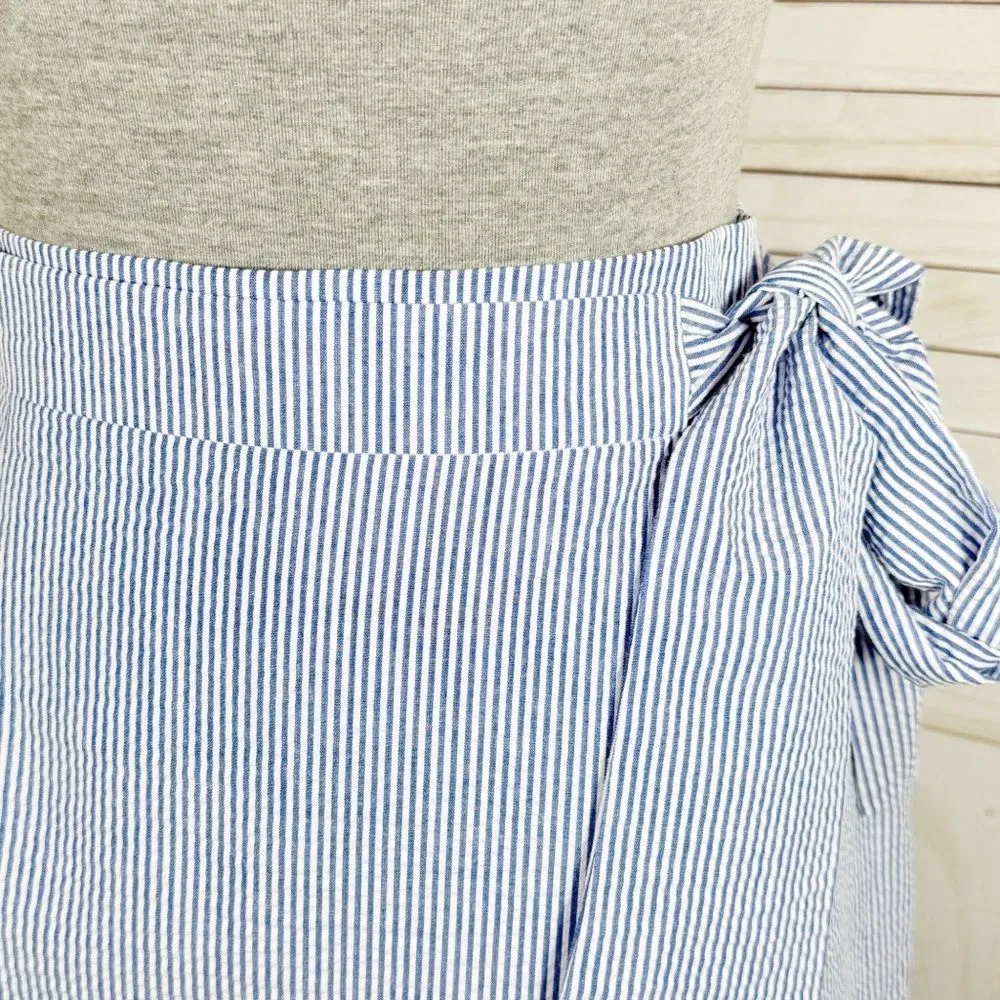 Lauren James‎ Striped Seersucker Faux Wrap Skirt Blue White Medium - Image 6