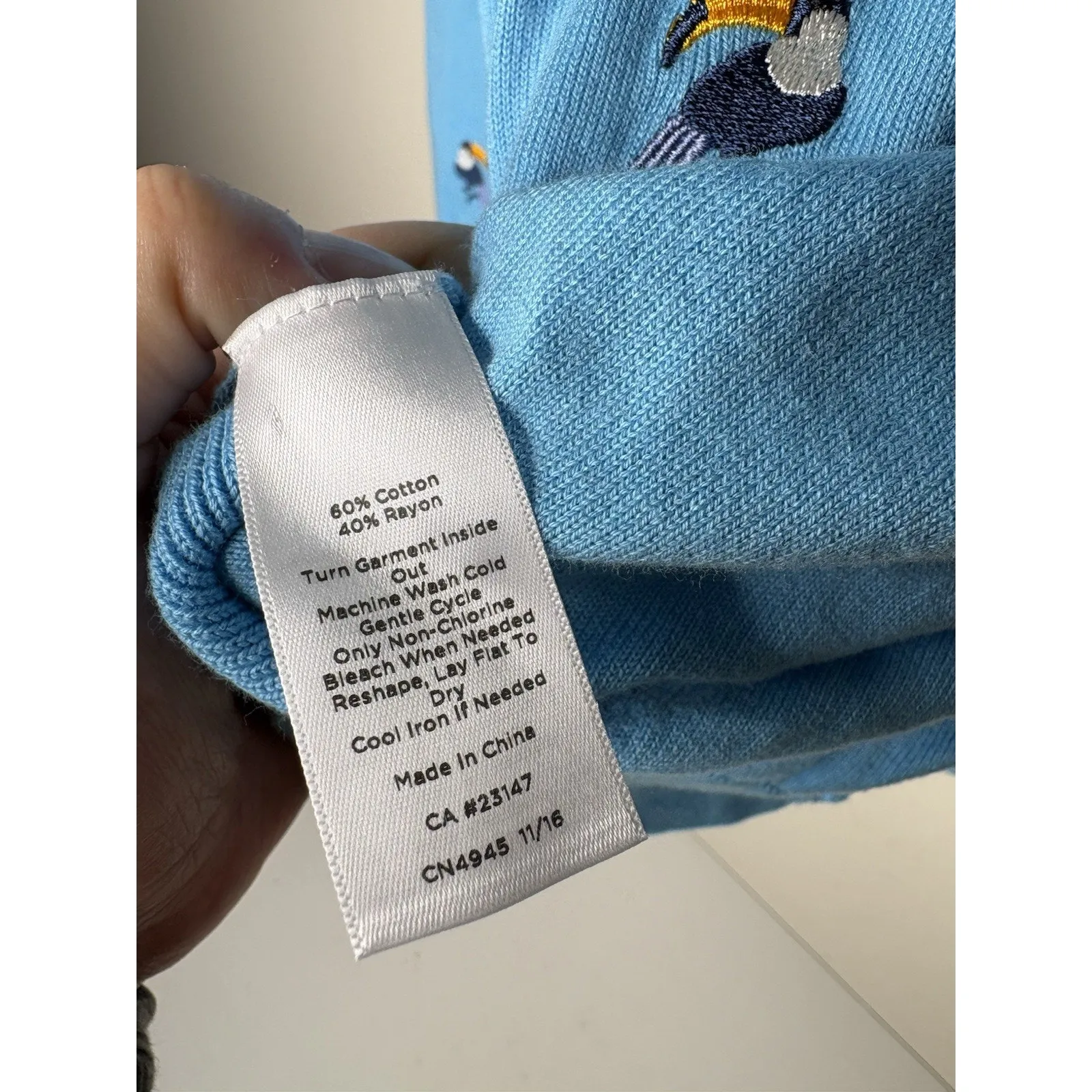 Talbots Size L Toucan Bird Embroidered Cardigan Sweater Blue 3/4 Sleeve Novelty - Image 6