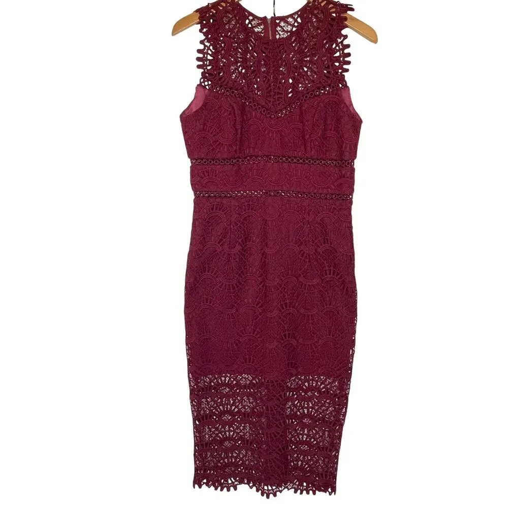BARDOT Women’s Burgundy Lace Sheath Dress size 8/medium - Image 2