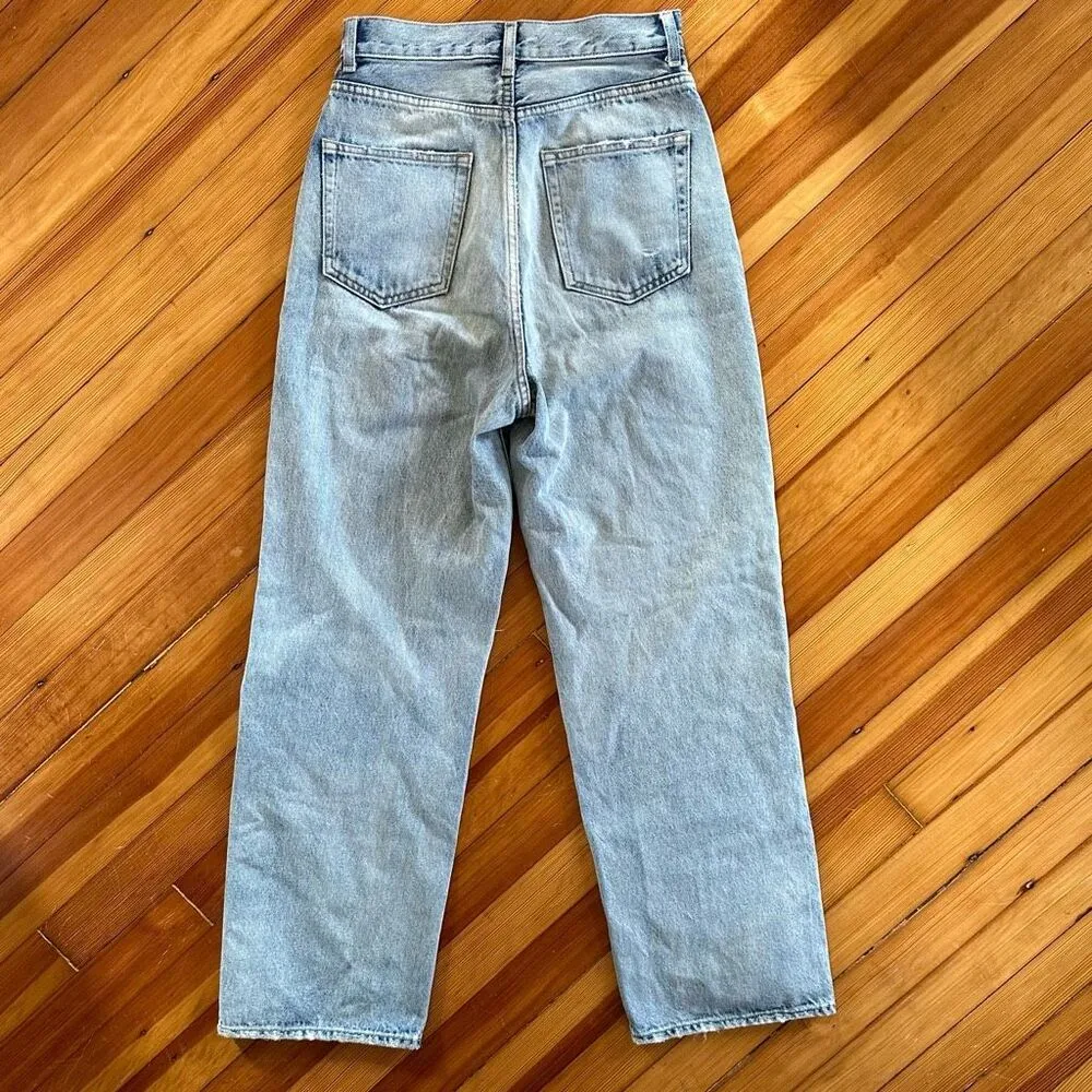 Moussy Japanese Denim High Waist Crash Loose Straight Jean Size 26 Blue - Image 3