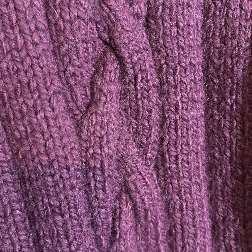 Vintage Purple Hand Knit Thick Heavy Mock Turtleneck Collar Cable Knit Sweater - Image 10