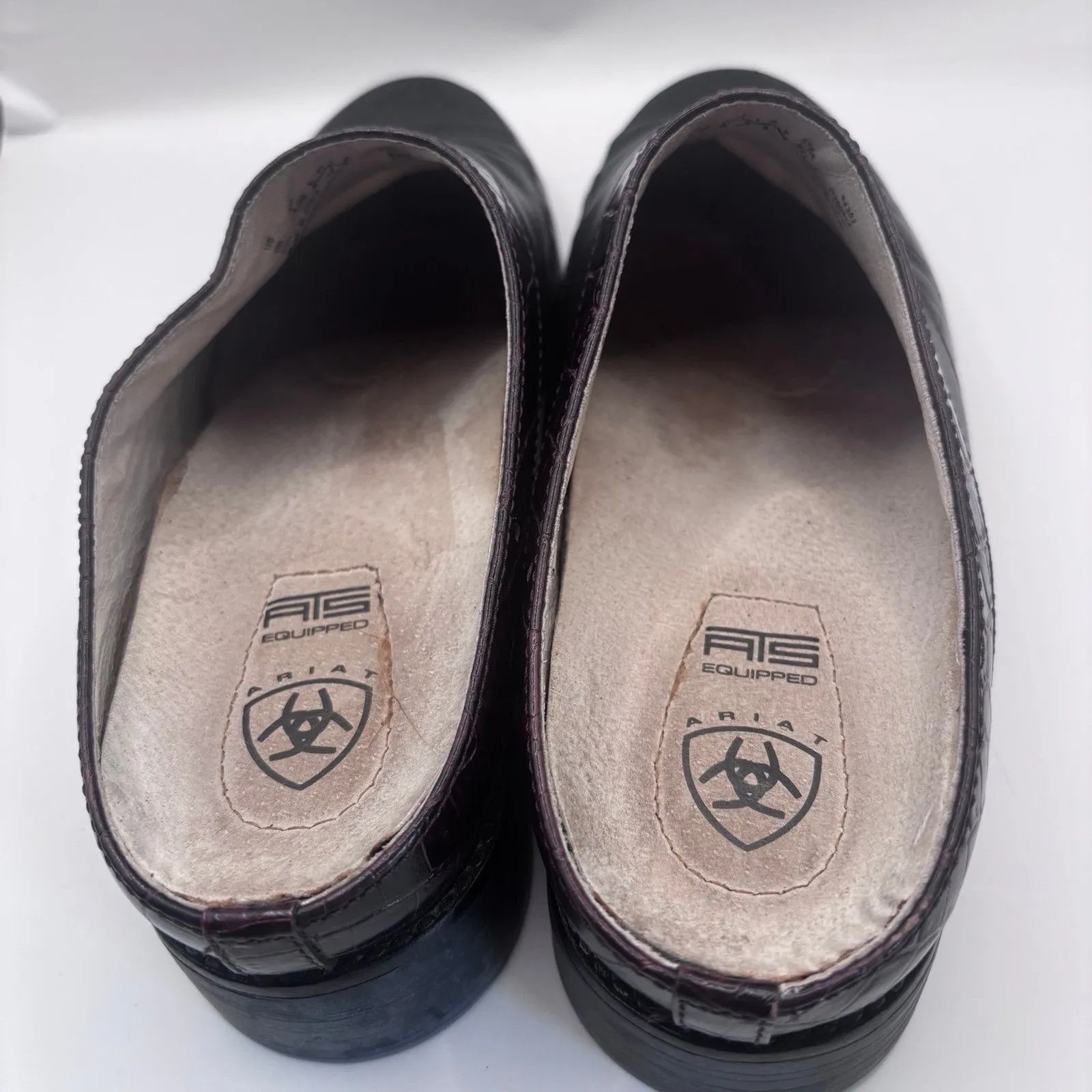 Ariat ATS Apron-Toe Mules Womens Size 7B Black & Brown Leather Slides Clogs - Image 3