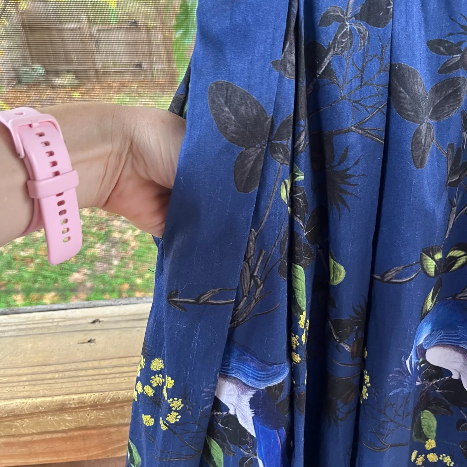 Eshakti Women's Blue Satin Bird Print Fit & Flare Midi Dress Size XS-2 - Image 4