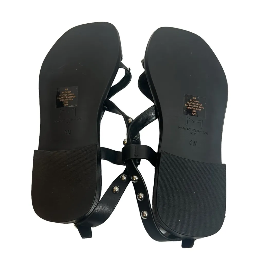 MARC FISHER Fianna Flat Studded Leather Sandals black silver Sz 8 - Image 5