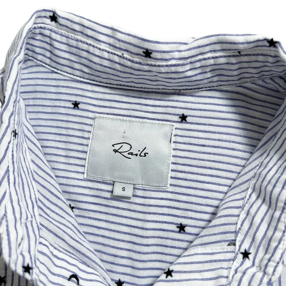 Rails Taylor Flocked Striped Collared Button Down Moon Stars Blue White Small - Image 11