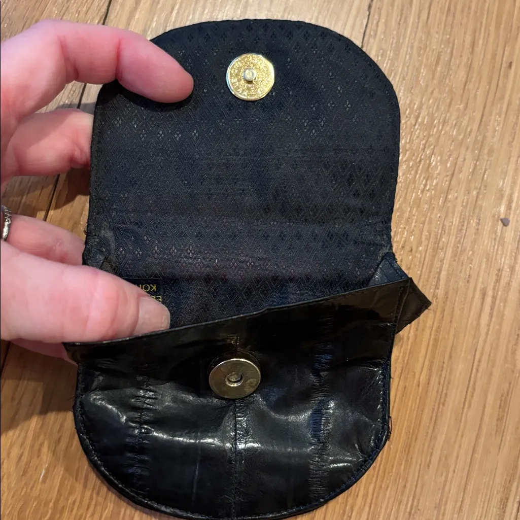 Vintage Eel Skin Wallet Black Coin Purse Bag Charm - Image 3