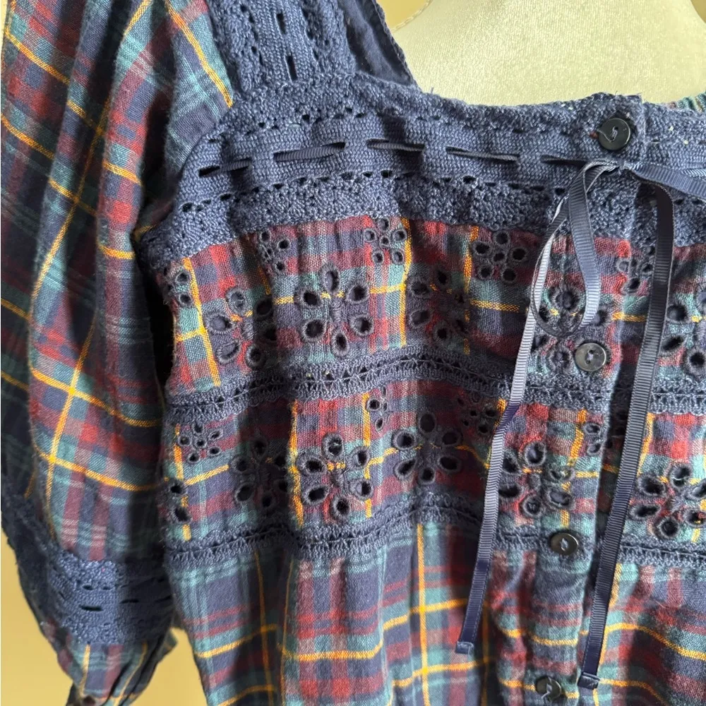 NWT American Eagle Lace Puff Sleeve Cropped Peasant Top - Image 4