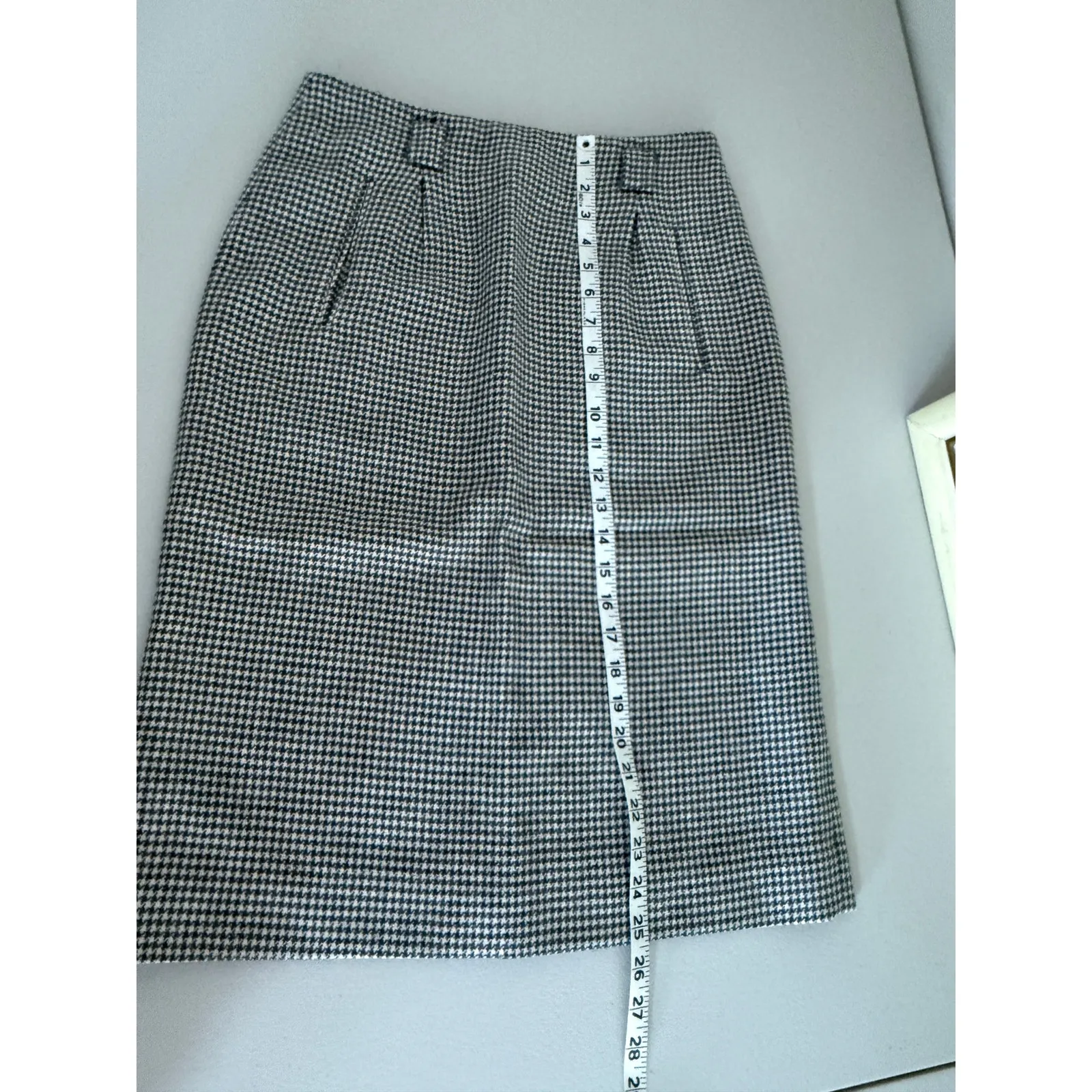Vintage 80s/90s 100% Wool Gray Classic Houndstooth Plaid Pencil Skirt 10 Holiday - Image 5