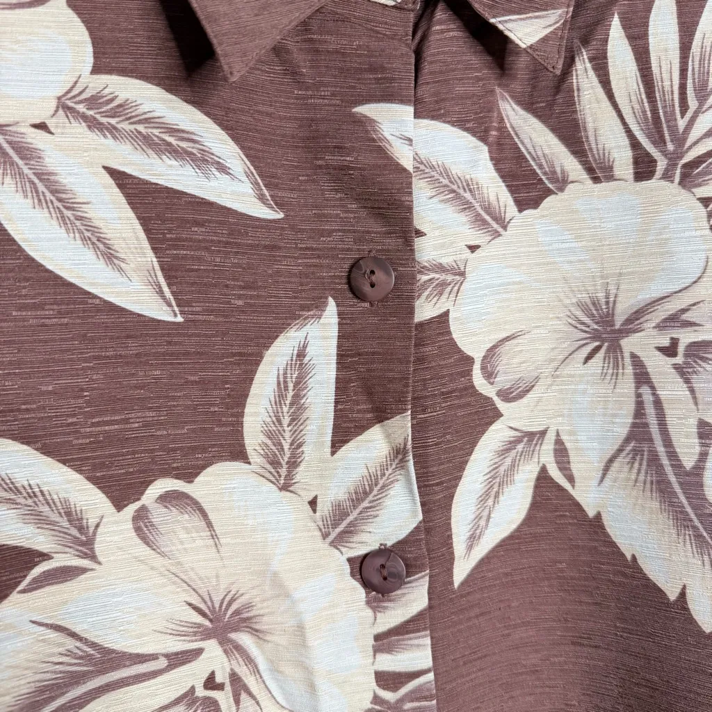 Sag Harbor Silk Brown Floral Hawaiian Shirt 16 Aloha Resortwear Vacation Beach - Image 5
