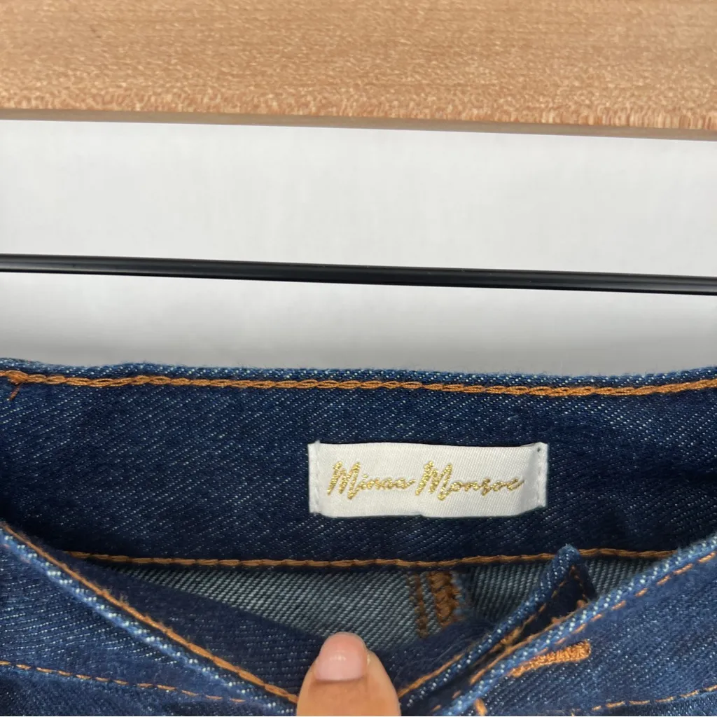 Minaa Monroe Thigh High Double Denim‎ Dark Wash Chaps Zippers High Rise Western Blue Size L - Image 6