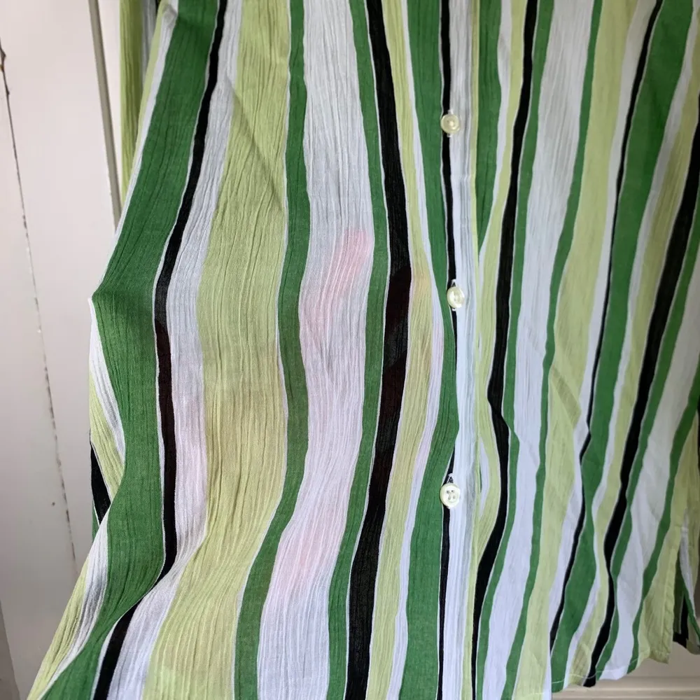 Old Navy Button Shirt Women XL Green Striped Cotton Gauze Semi Sheer Perfect Fit - Image 2